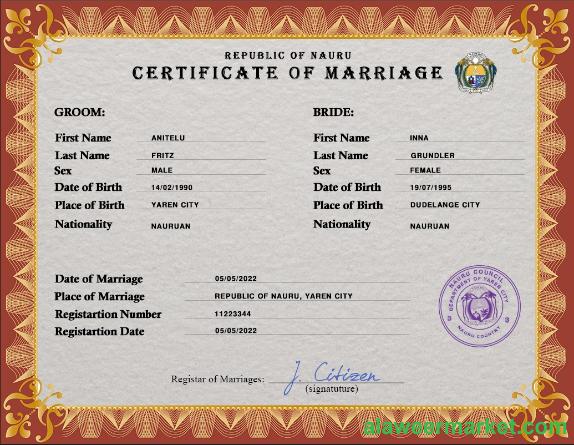 Nauru marriage certificate PSD template